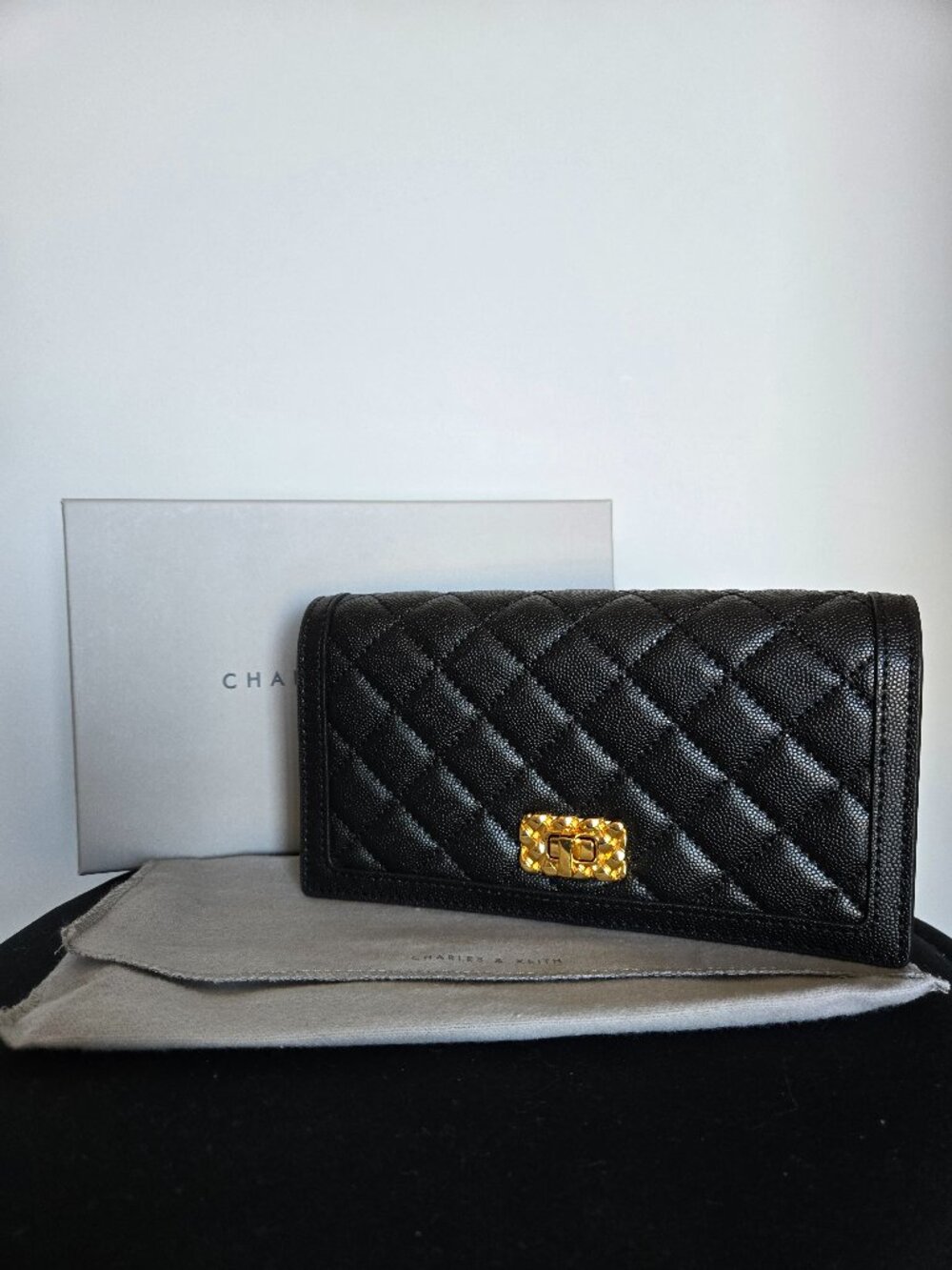 Charles & Keith Micaela Quilted Long Wallet - Black